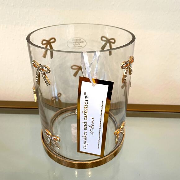 Cupcakes & Cashmere GOLD RHINESTONE BOW Glass Hurricane Vase - Picture 5 of 13